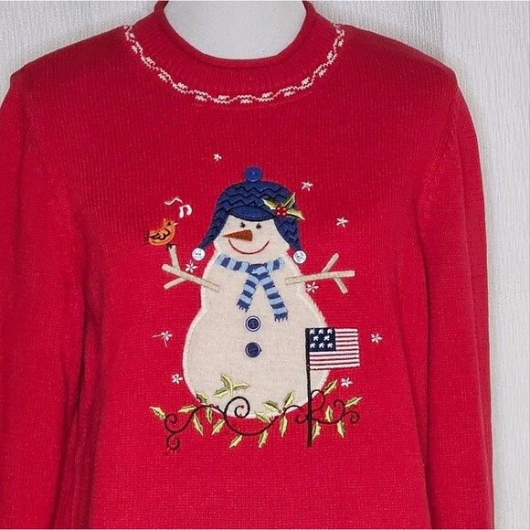 Christopher & Banks Red Snowman American Flag Pullover Knit Christmas Sweater - Picture 2 of 10